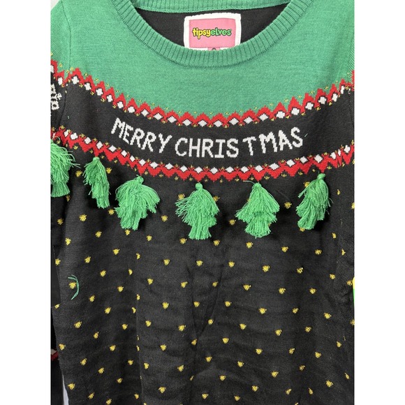 Tipsy Elves Sweater Mens Medium Merry Christmas Funny Holiday Tassels Pullover - Picture 3 of 8